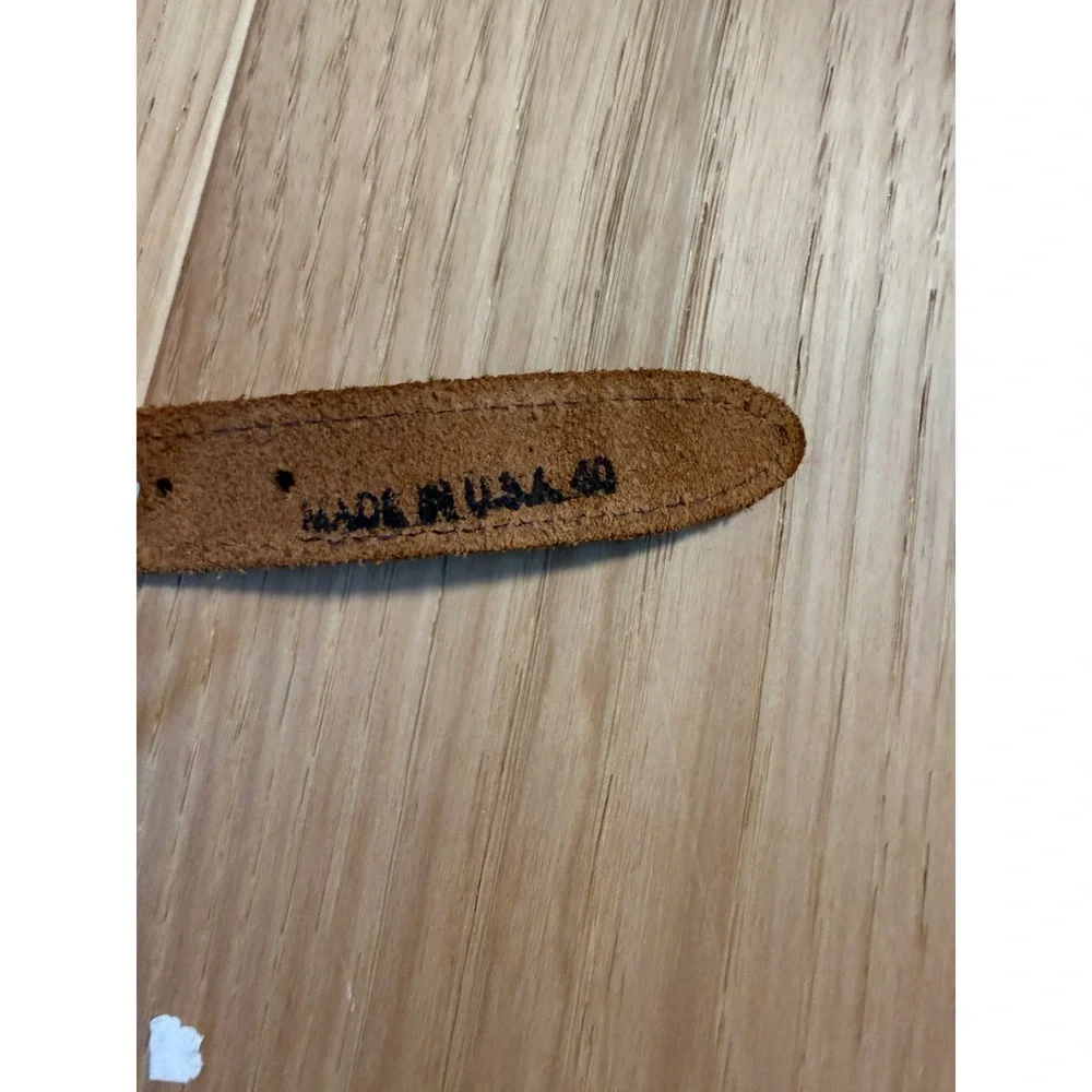 Webbed Canvas Belt Mens 40 Tan with brown Leather Trim Brass Buckle made in USA